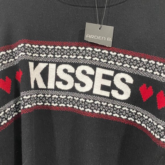 Arden B. Black Sweater With "Kisses" & Heart Pattern Size S Long Sleeves NWT - Picture 2 of 5